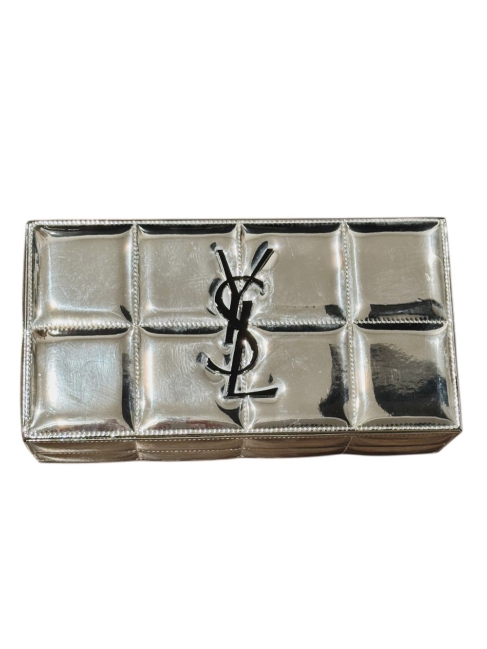 Yves Saint Laurent Silver Quilted Logo Box Clutch